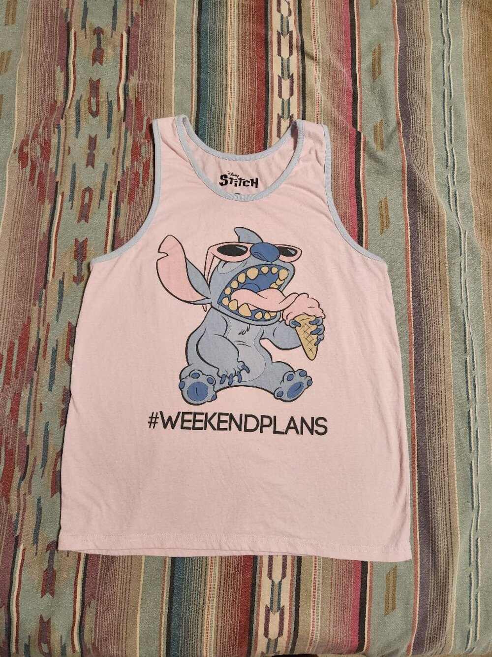 Men's Stitch Weekend Plans Ice Cream Pink Tank Top- SMALL